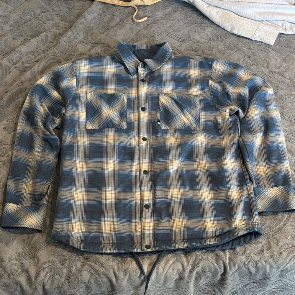 North Face Reversible Blue and Cream Plaid Flannel/Jacket